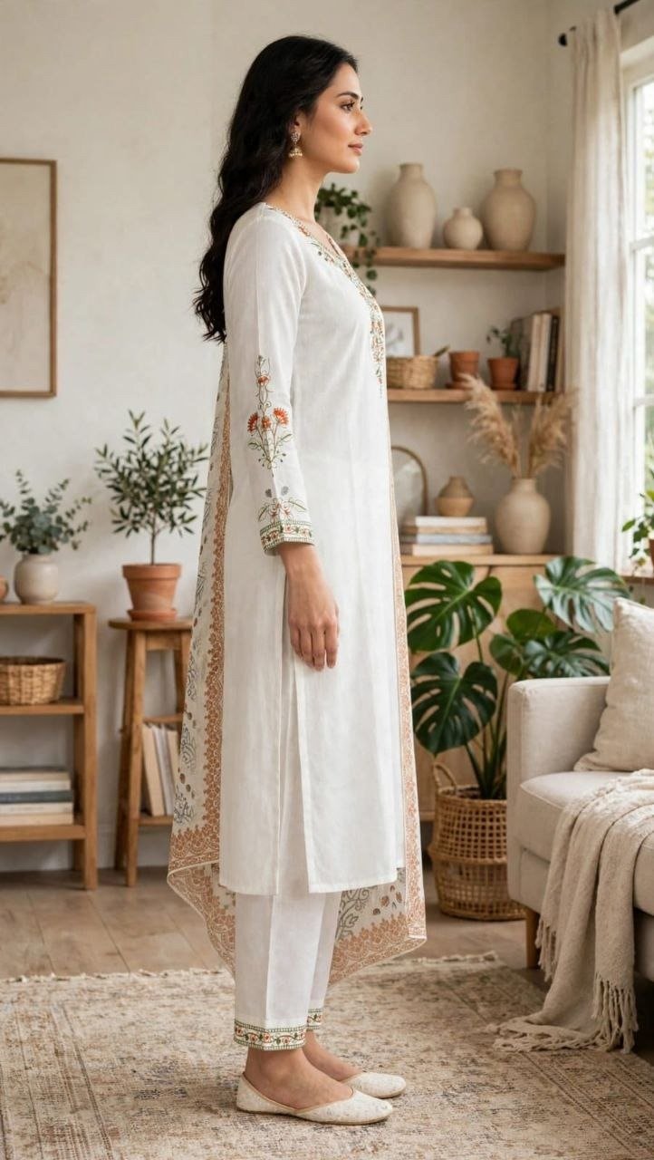 Vf 54 Rayon Slub With Embroidery Work Kurti With Bottom Dupatta